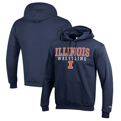 Men's Champion Navy Illinois Fighting Illini Wrestling Stack Logo Powerblend Pullover Hoodie