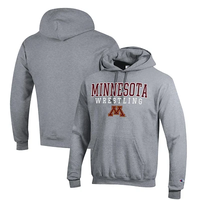 Men's Champion Gray Minnesota Golden Gophers Wrestling Stack Logo Powerblend Pullover Hoodie