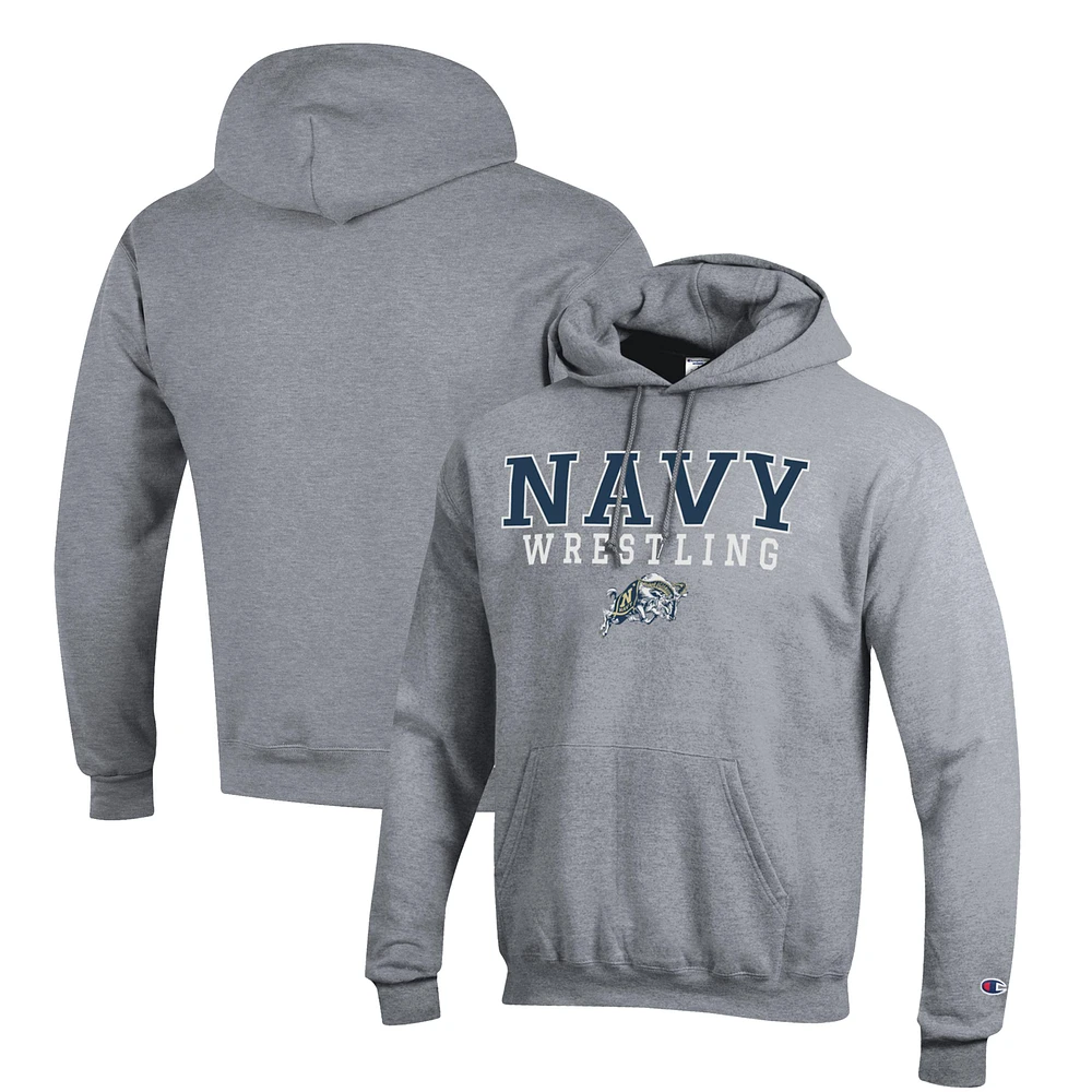 Men's Champion Navy Midshipmen Wrestling Stack Logo Powerblend Pullover Hoodie