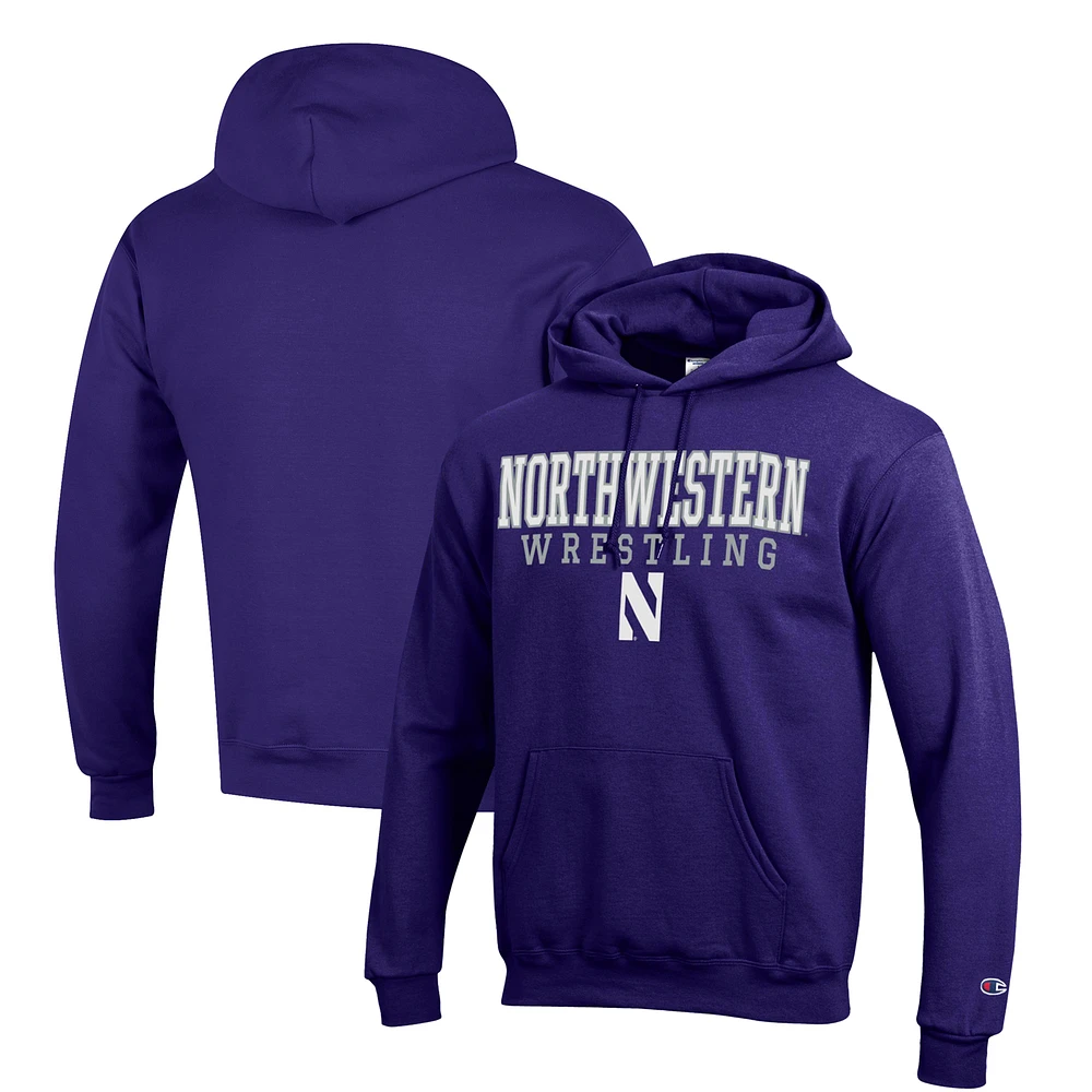 Men's Champion Purple Northwestern Wildcats Wrestling Stack Logo Powerblend Pullover Hoodie