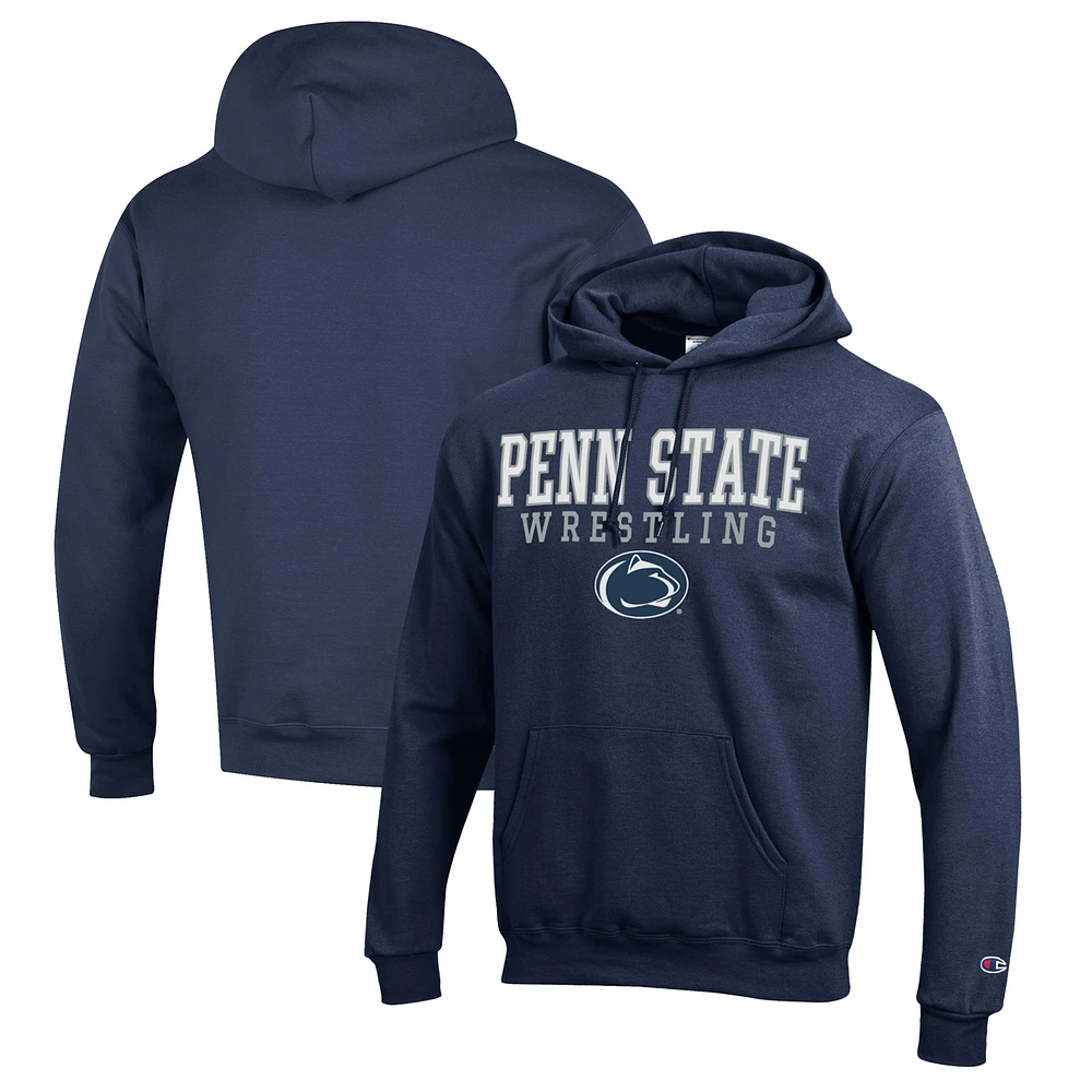 Men's Champion Navy Penn State Nittany Lions Wrestling Stack Logo Powerblend Pullover Hoodie