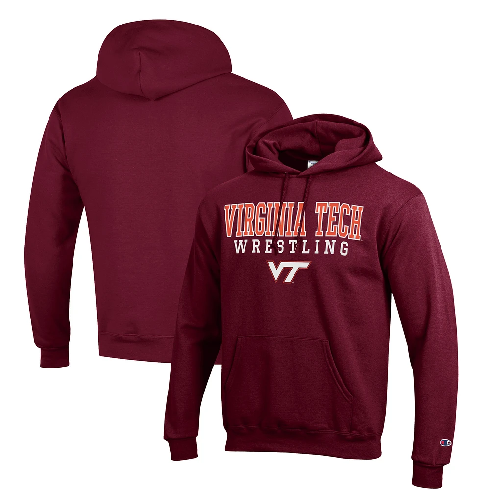Men's Champion Maroon Virginia Tech Hokies Wrestling Stack Logo Powerblend Pullover Hoodie