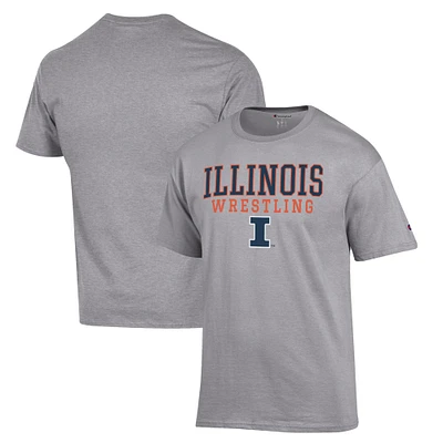 Men's Champion Gray Illinois Fighting Illini Wrestling Stack Logo T-Shirt