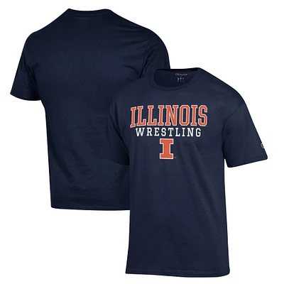 Men's Champion Navy Illinois Fighting Illini Wrestling Stack Logo T-Shirt