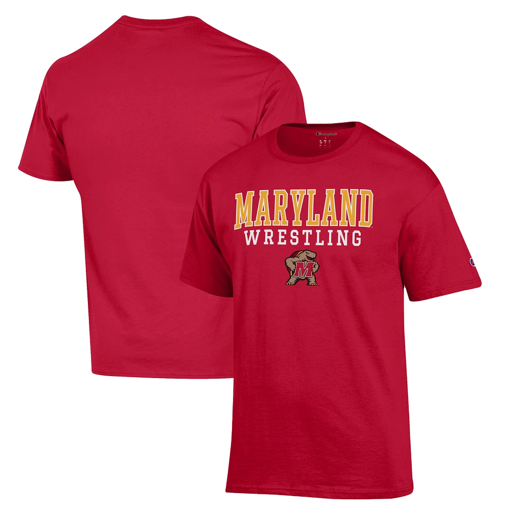 Men's Champion Red Maryland Terrapins Wrestling Stack Logo T-Shirt