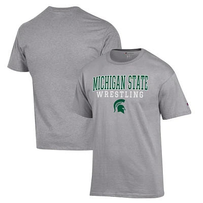 Men's Champion Gray Michigan State Spartans Wrestling Stack Logo T-Shirt