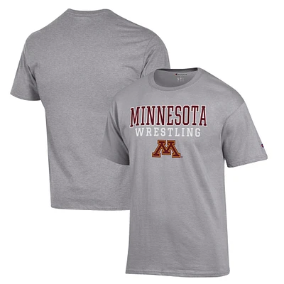 Men's Champion Gray Minnesota Golden Gophers Wrestling Stack Logo T-Shirt