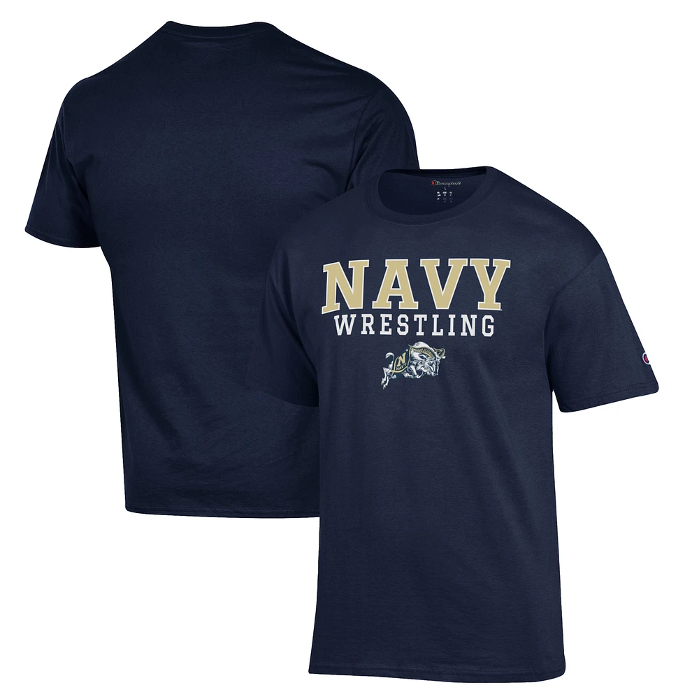 Men's Champion Navy Midshipmen Wrestling Stack Logo T-Shirt