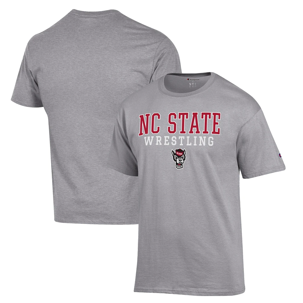 Men's Champion Gray NC State Wolfpack Wrestling Stack Logo T-Shirt