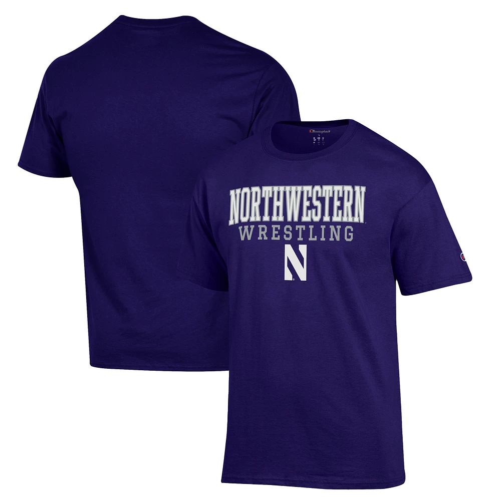 Men's Champion Purple Northwestern Wildcats Wrestling Stack Logo T-Shirt