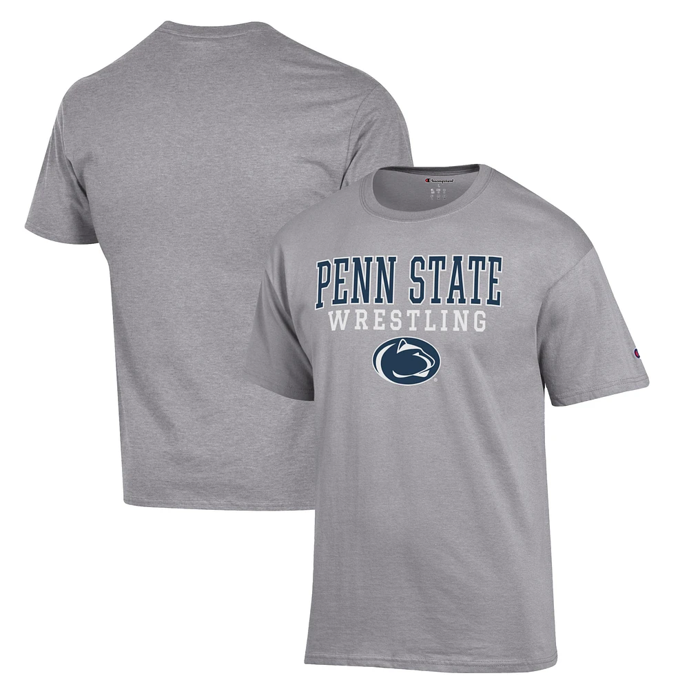 Men's Champion Gray Penn State Nittany Lions Wrestling Stack Logo T-Shirt