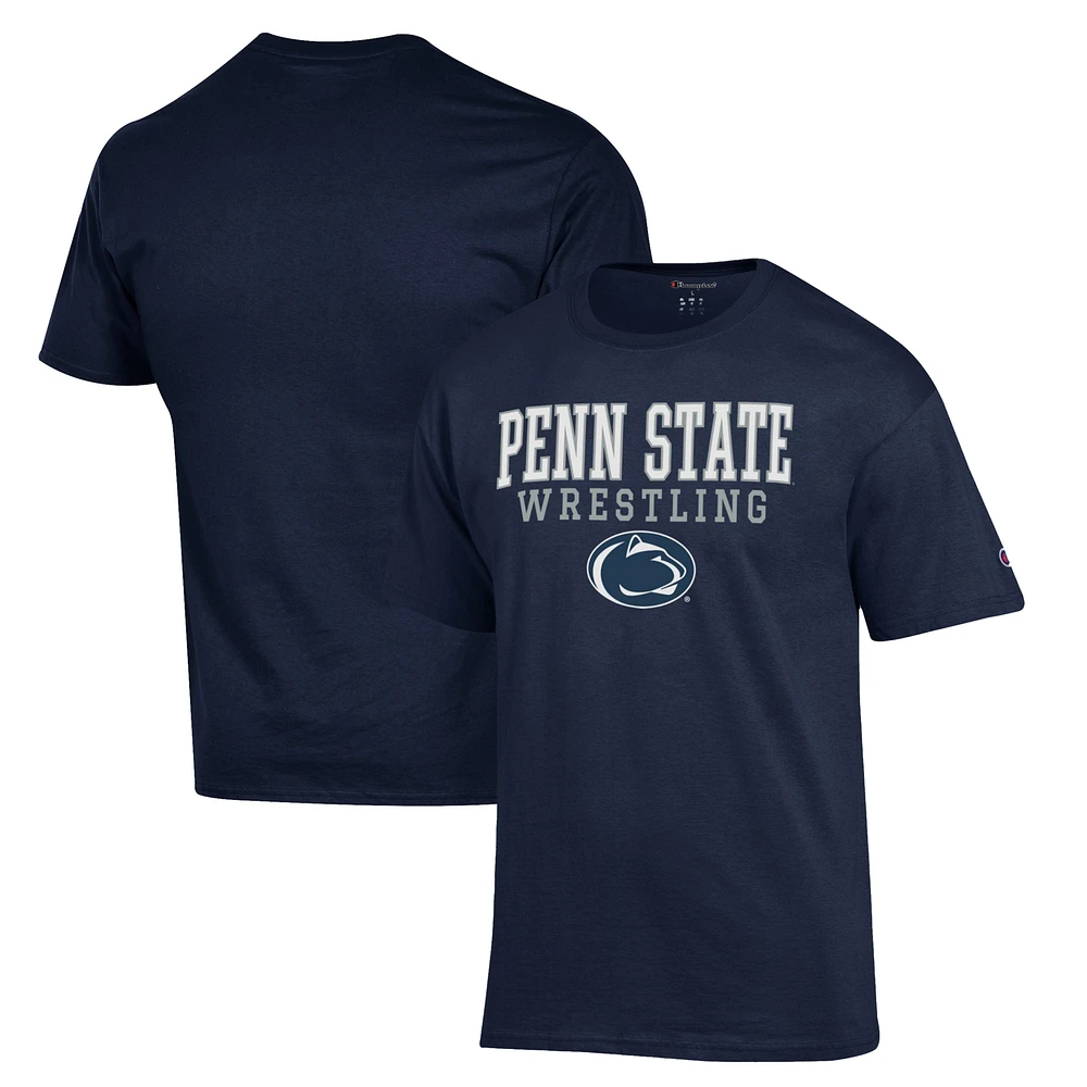 Men's Champion Navy Penn State Nittany Lions Wrestling Stack Logo T-Shirt