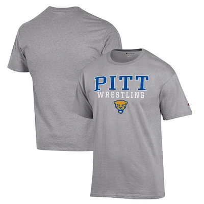 Men's Champion Gray Pitt Panthers Wrestling Stack Logo T-Shirt