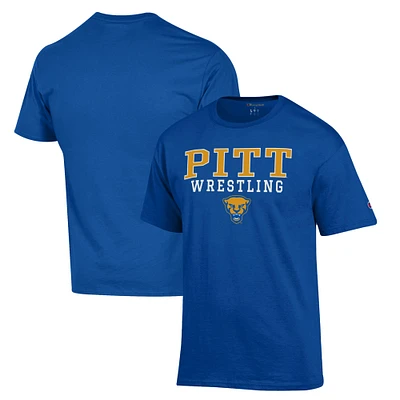 Men's Champion Royal Pitt Panthers Wrestling Stack Logo T-Shirt