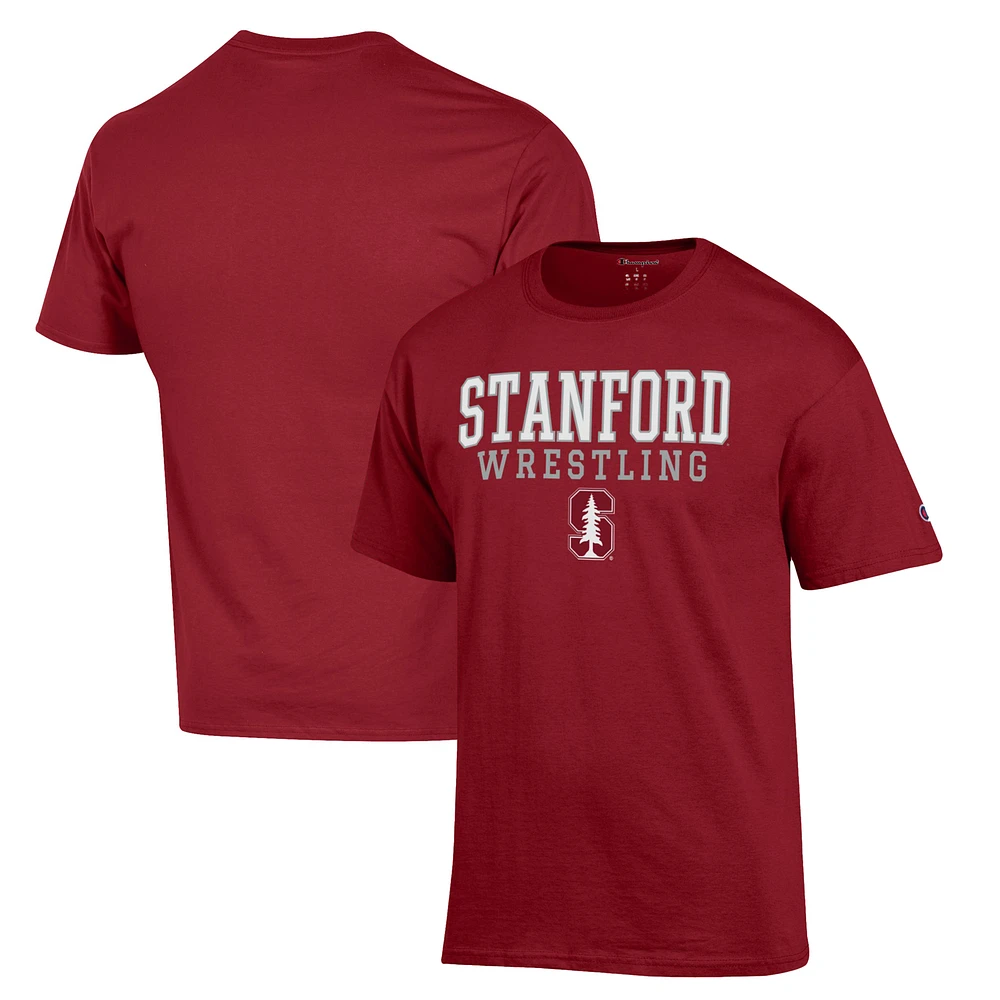 Men's Champion Cardinal Stanford Wrestling Stack Logo T-Shirt
