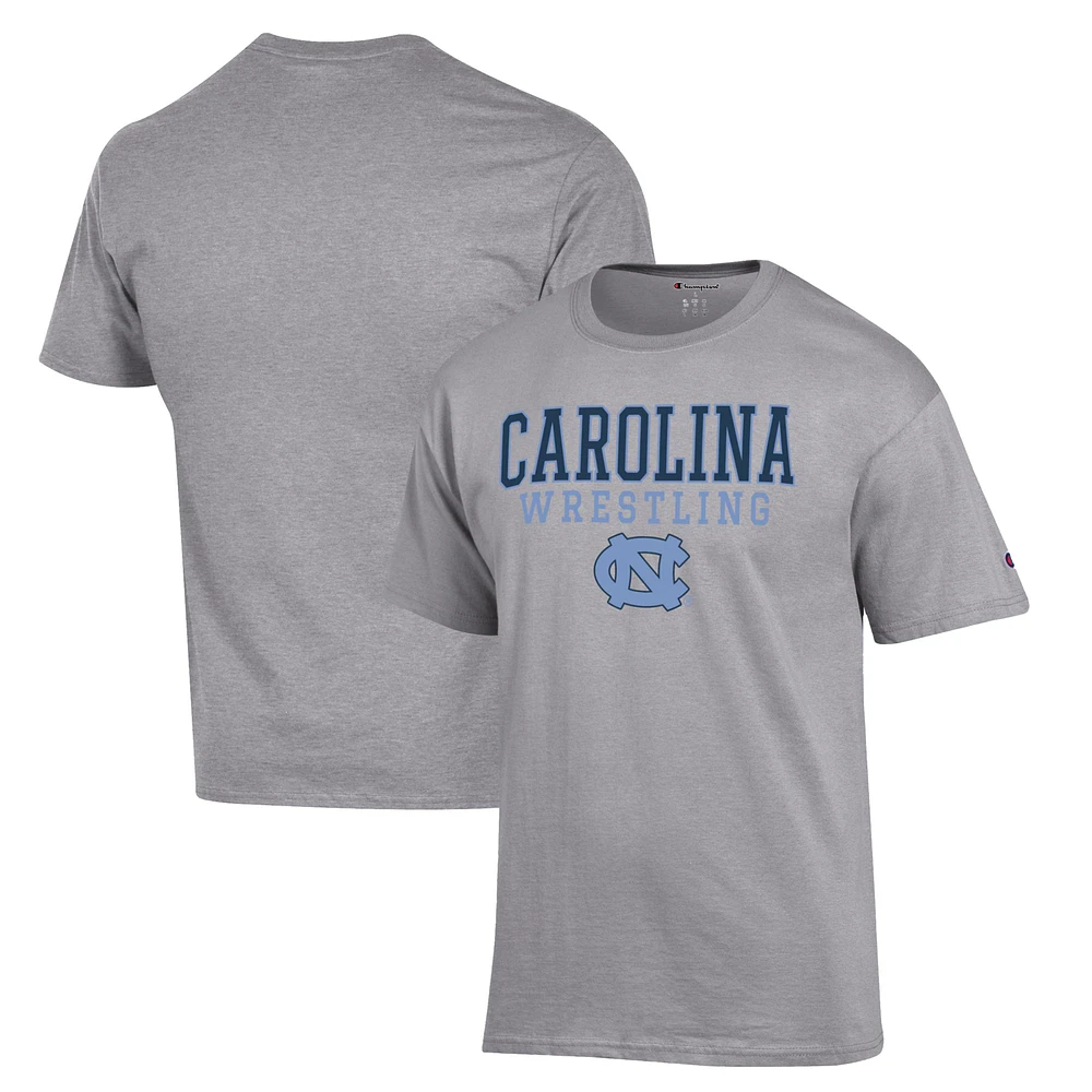 Men's Champion Gray North Carolina Tar Heels Wrestling Stack Logo T-Shirt