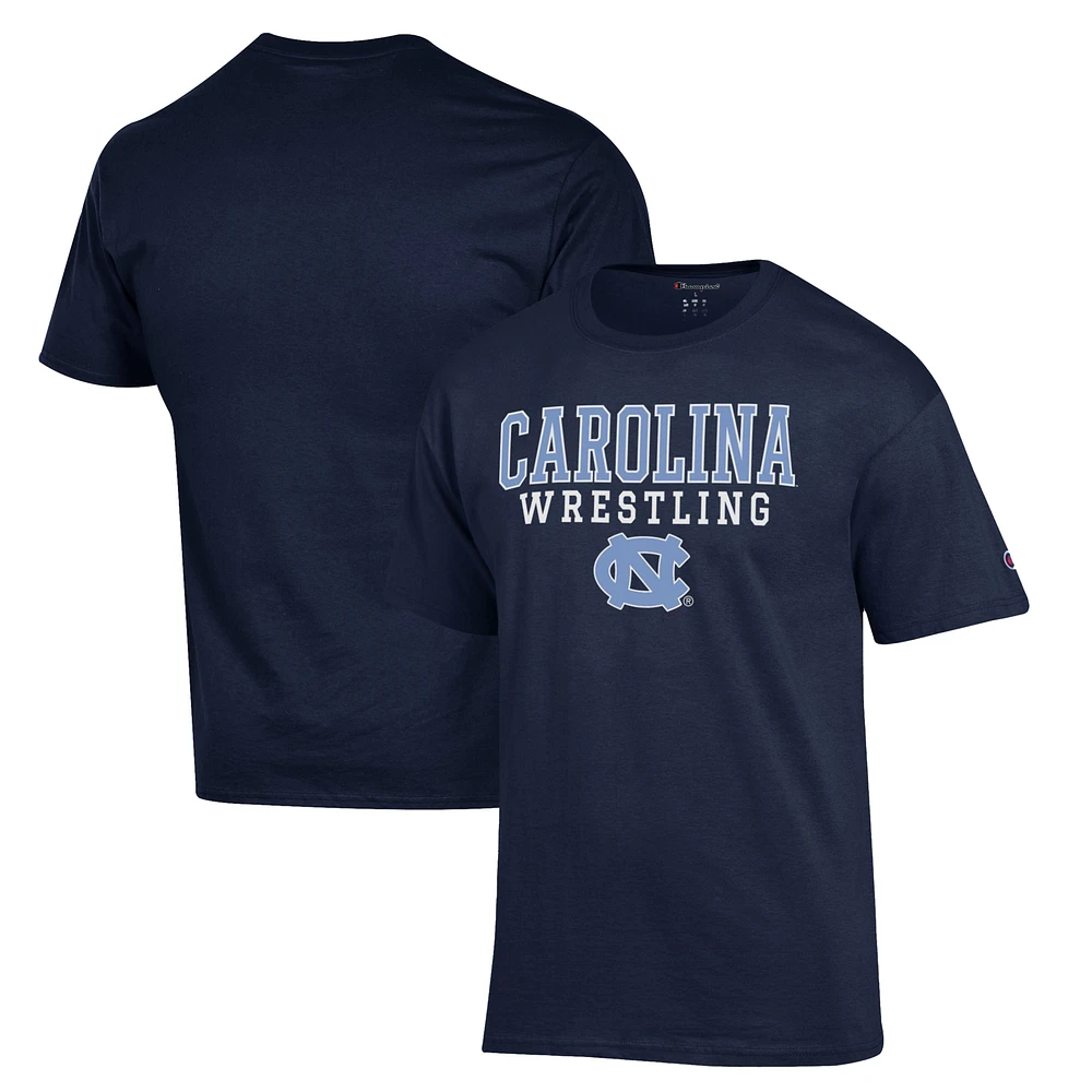 Men's Champion Navy North Carolina Tar Heels Wrestling Stack Logo T-Shirt