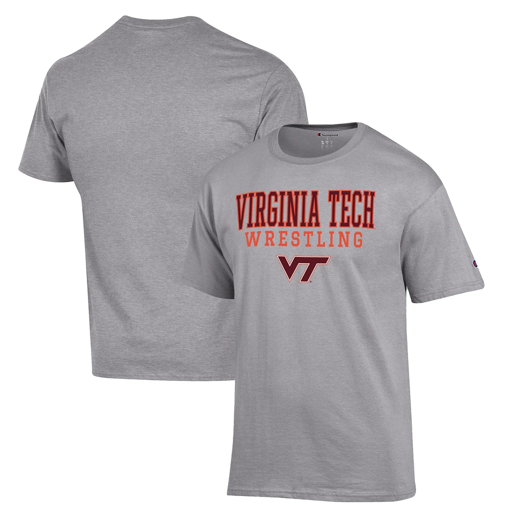 Men's Champion Gray Virginia Tech Hokies Wrestling Stack Logo T-Shirt