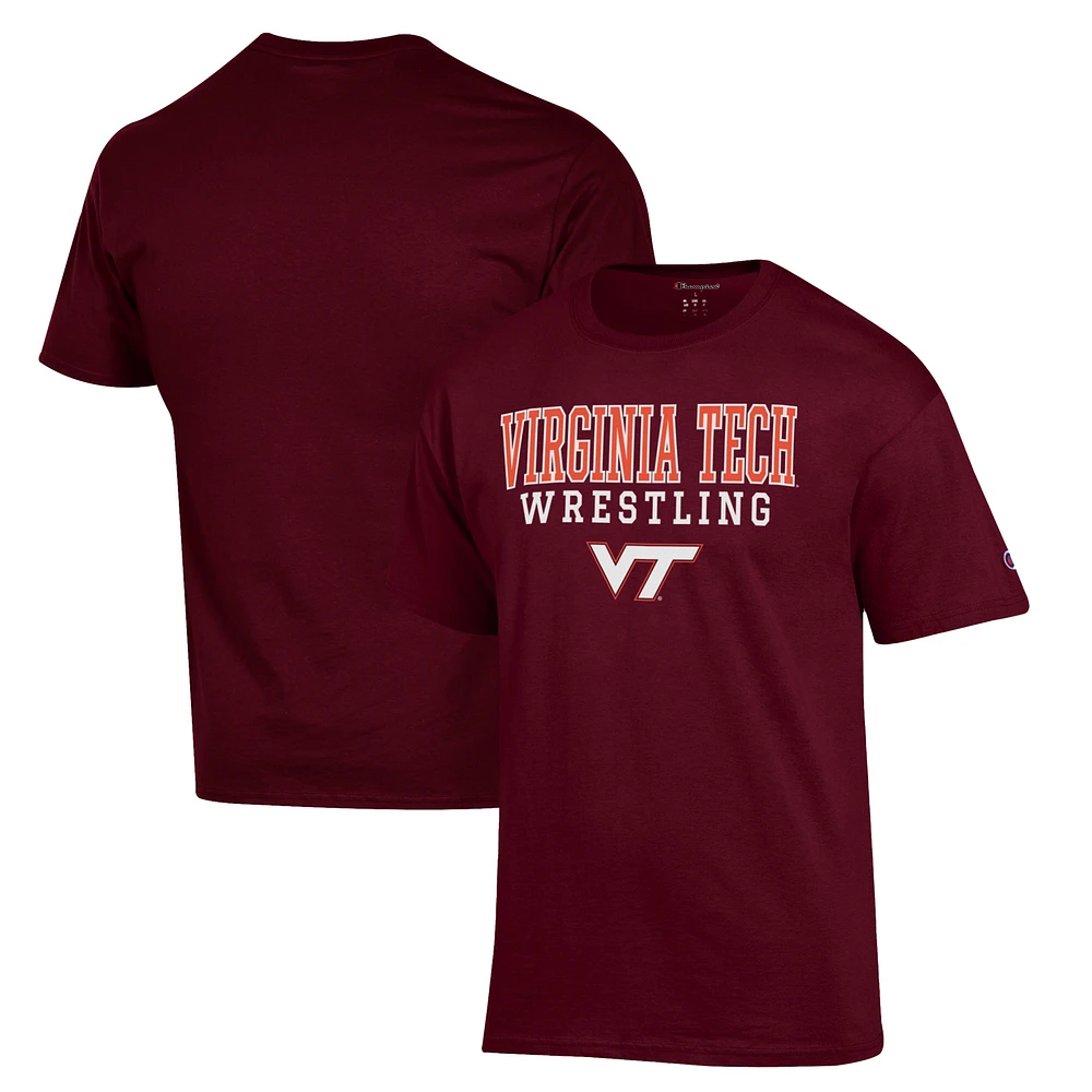 Men's Champion Maroon Virginia Tech Hokies Wrestling Stack Logo T-Shirt