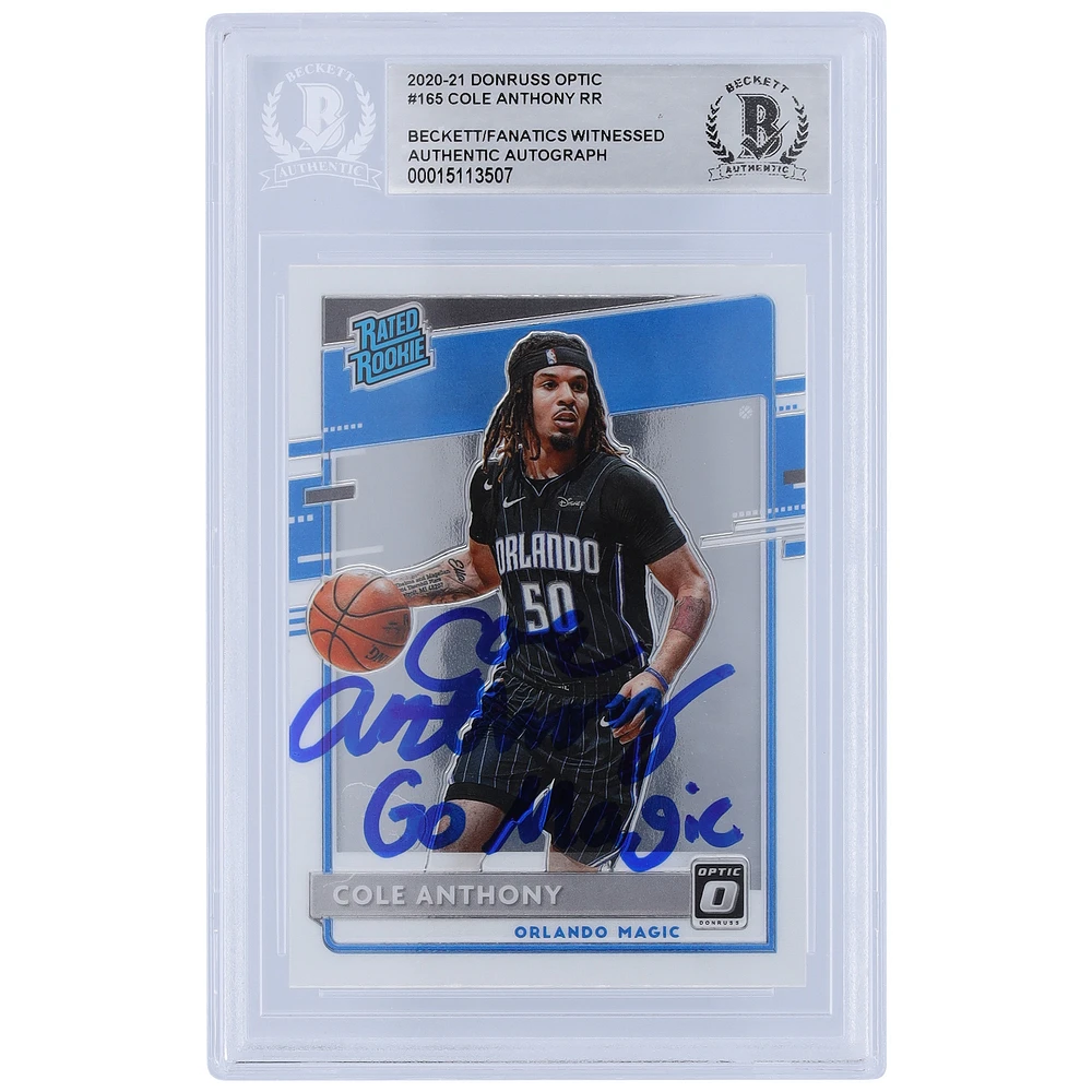 Cole Anthony Orlando Magic Autographed 2020-21 Panini Donruss Optic #165 Beckett Fanatics Witnessed Authenticated Rookie Card with "Go Magic" Inscription