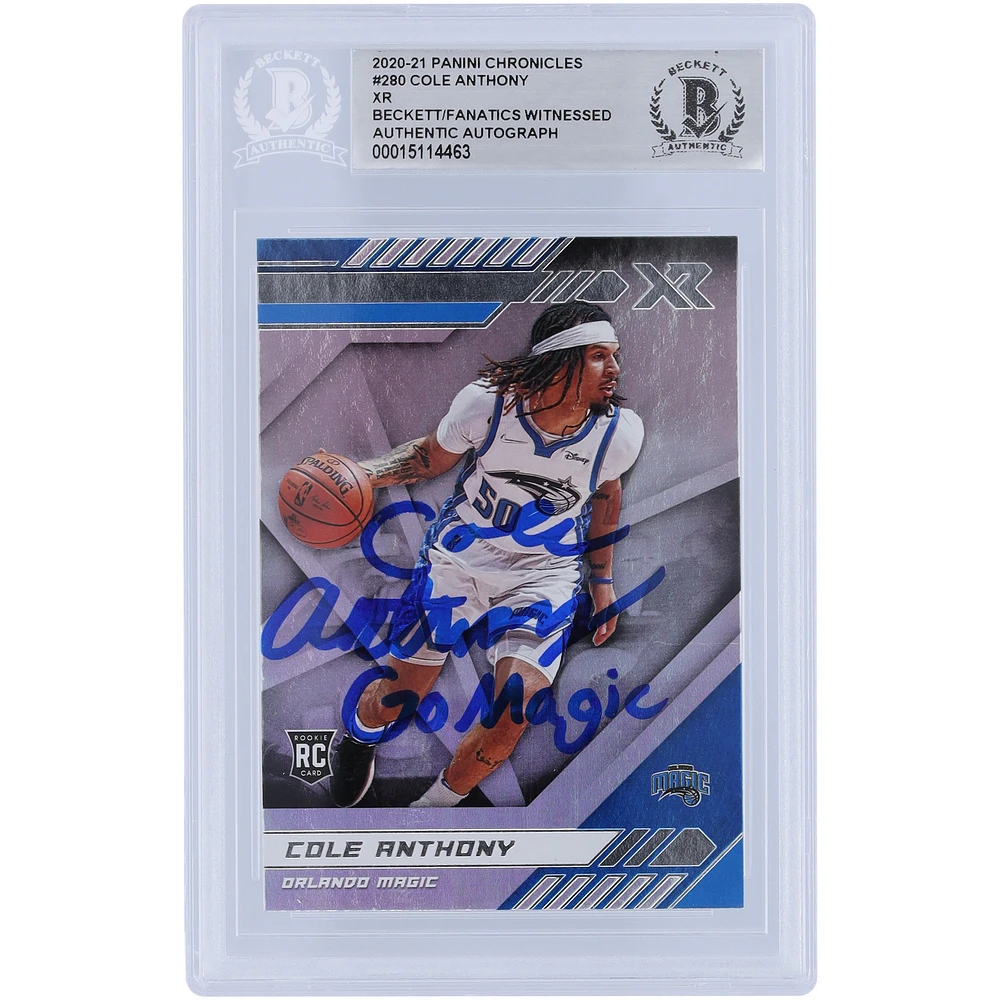 Cole Anthony Orlando Magic Autographed 2020-21 Panini Chronicles XR #280 Beckett Fanatics Witnessed Authenticated Rookie Card with "Go Magic" Inscription