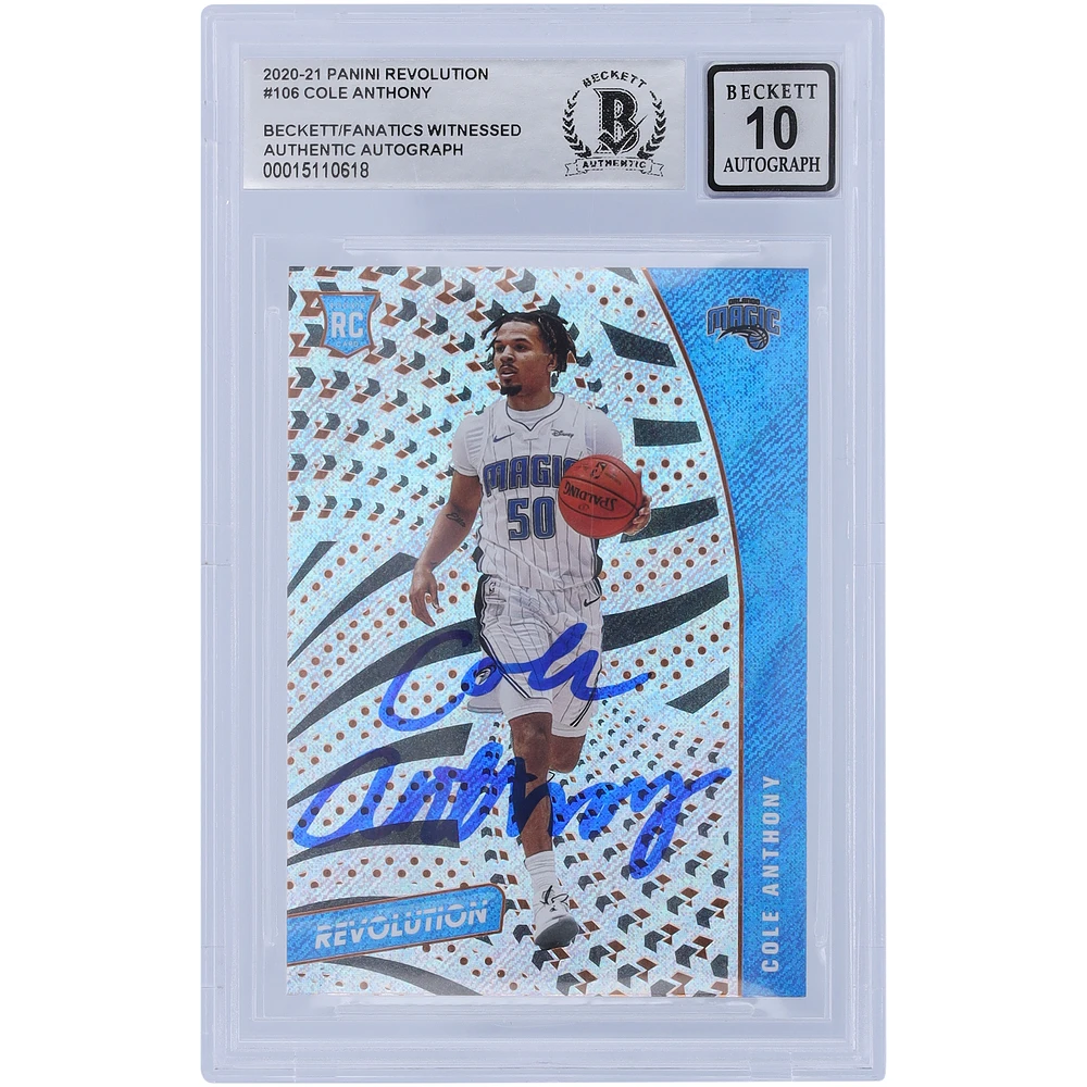 Cole Anthony Orlando Magic Autographed 2020-21 Panini Revolution #106 Beckett Fanatics Witnessed Authenticated 10 Rookie Card