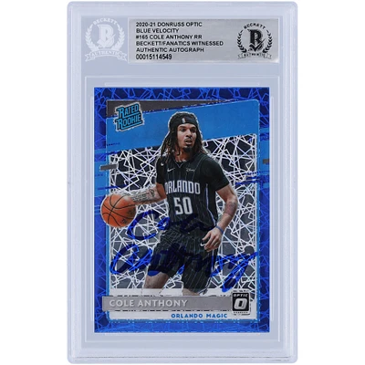 Cole Anthony Orlando Magic Autographed 2020-21 Panini Donruss Optic Blue Velocity Prizm #165 Beckett Fanatics Witnessed Authenticated Rookie Card