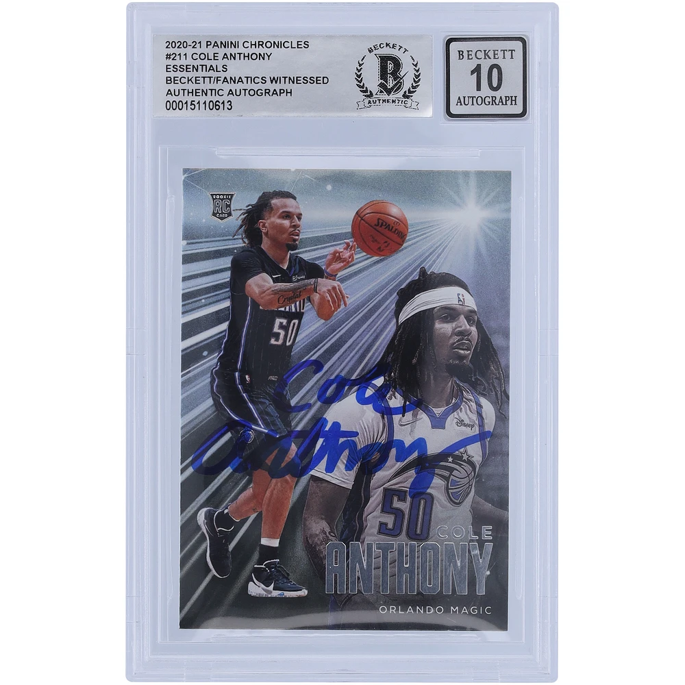 Cole Anthony Orlando Magic Autographed 2020-21 Panini Chronicles Essentials #211 Beckett Fanatics Witnessed Authenticated 10 Rookie Card