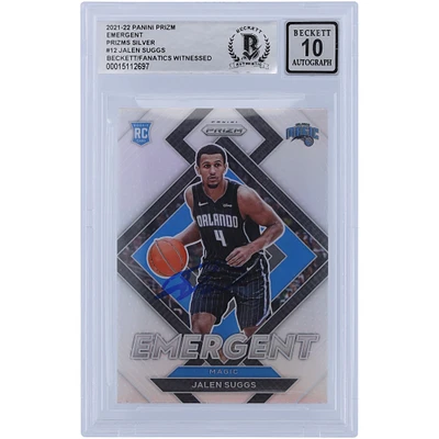Jalen Suggs Orlando Magic Autographed 2021-22 Panini Prizm Emergent Silver #12 Beckett Fanatics Witnessed Authenticated 10 Rookie Card