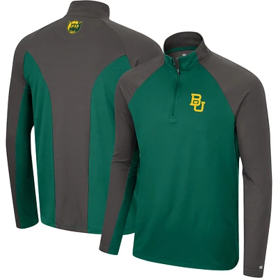 Men's Colosseum Green/Charcoal Baylor Bears Two Yutes Raglan Quarter-Zip Windshirt