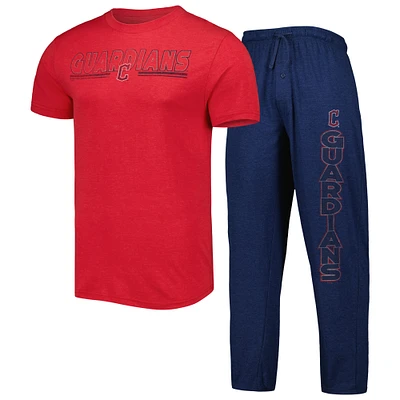 Men's Concepts Sport Navy/Red Cleveland Guardians Meter Top and Pants Sleep Set