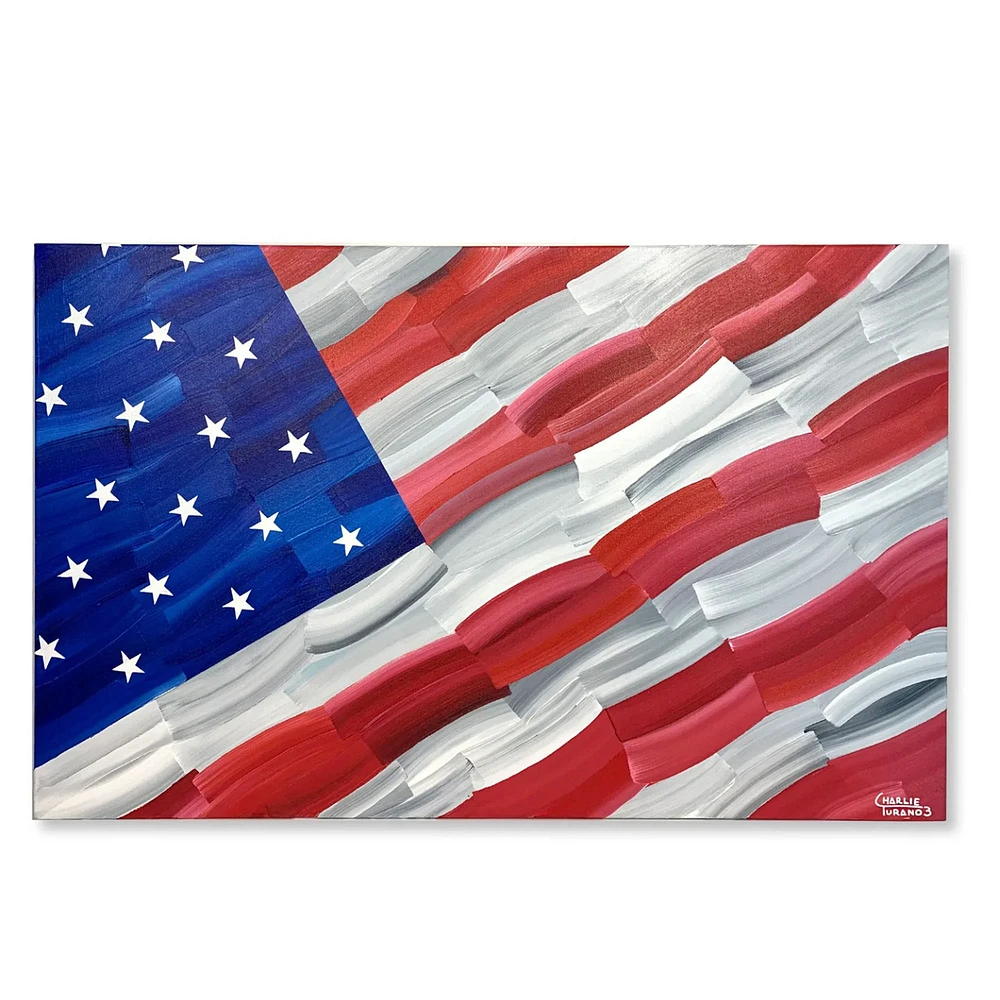 United States of America Unsigned 30" x 48" Stretched Original Canvas Flag Art - Hand Painted by Artist Charlie Turano III - Limited Edition 1 of 1