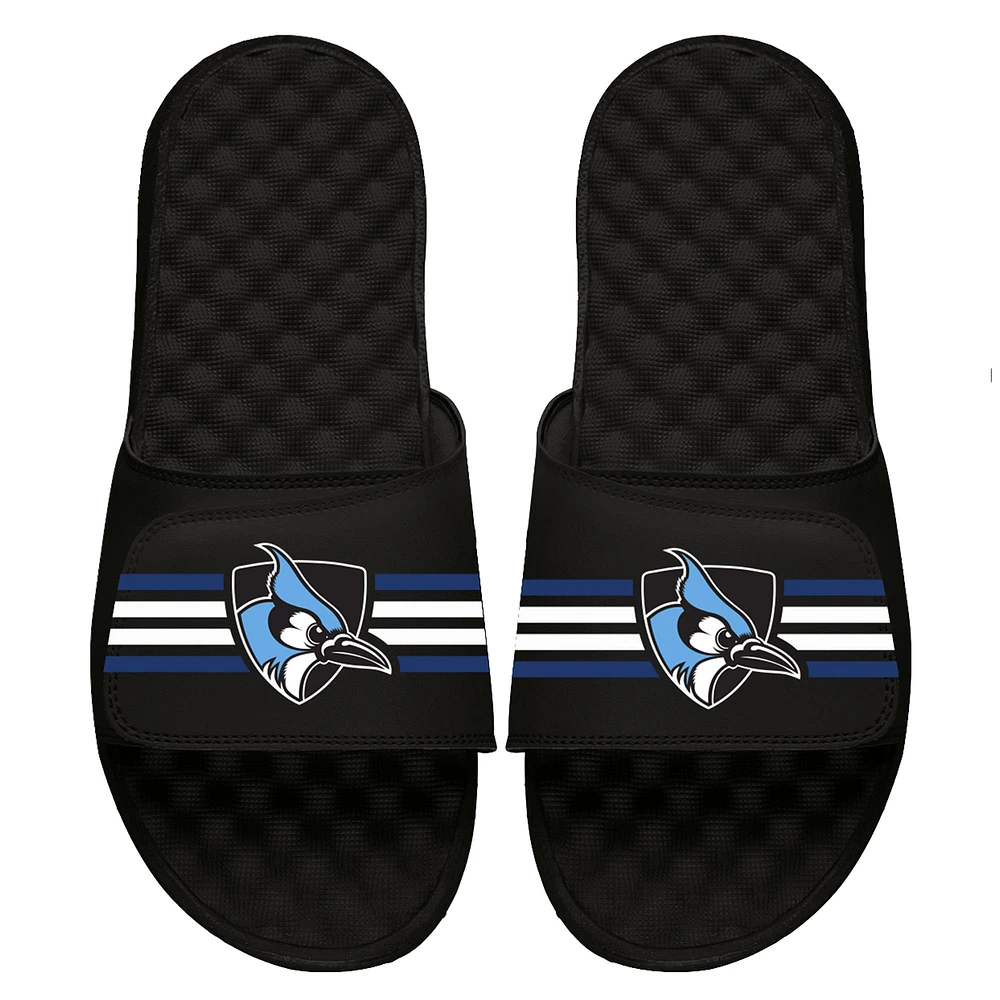 Youth ISlide Black Johns Hopkins Blue Jays Varsity Stripes Sandals