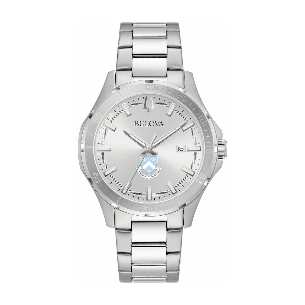 Bulova Silver Columbia University Stainless Steel Classic Sport Watch