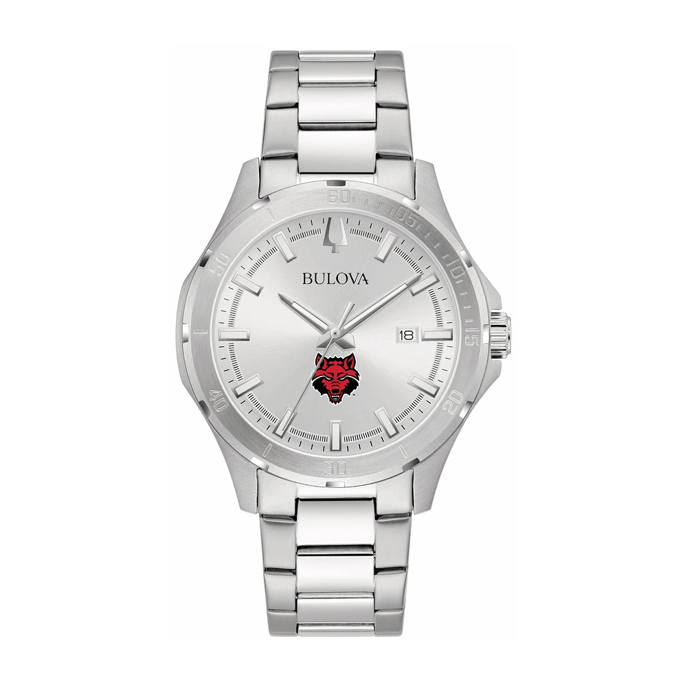 Bulova Silver Arkansas State Red Wolves Stainless Steel Classic Sport Watch