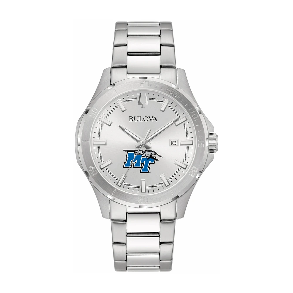 Bulova Silver MTSU Blue Raiders Stainless Steel Classic Sport Watch