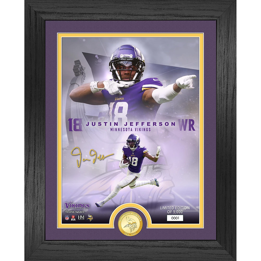 Highland Mint Justin Jefferson Minnesota Vikings 13'' x 16'' Legends Bronze Coin Photo Mint