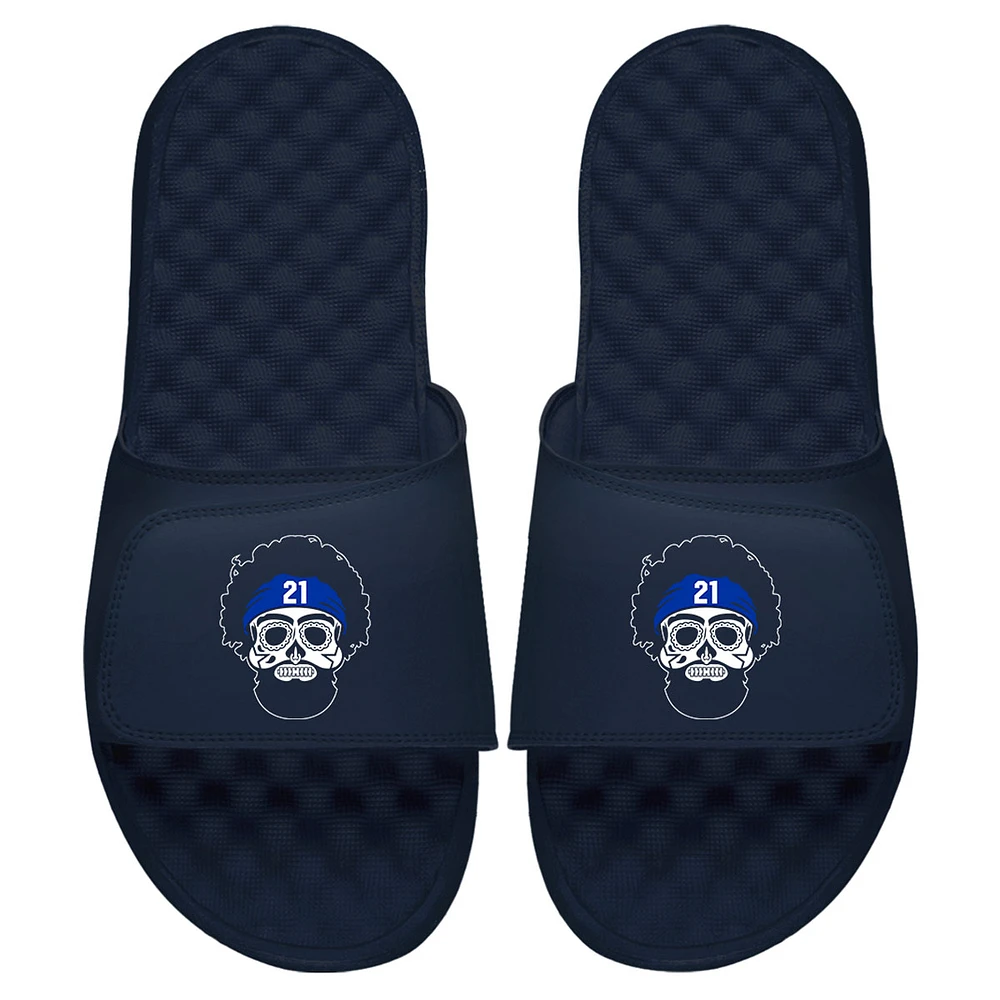Men's ISlide x BreakingT Ezekiel Elliott Navy NFLPA Sugar Skull Slide Sandals