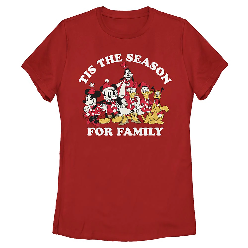 Women's Red Mickey Mouse Family Season T-Shirt