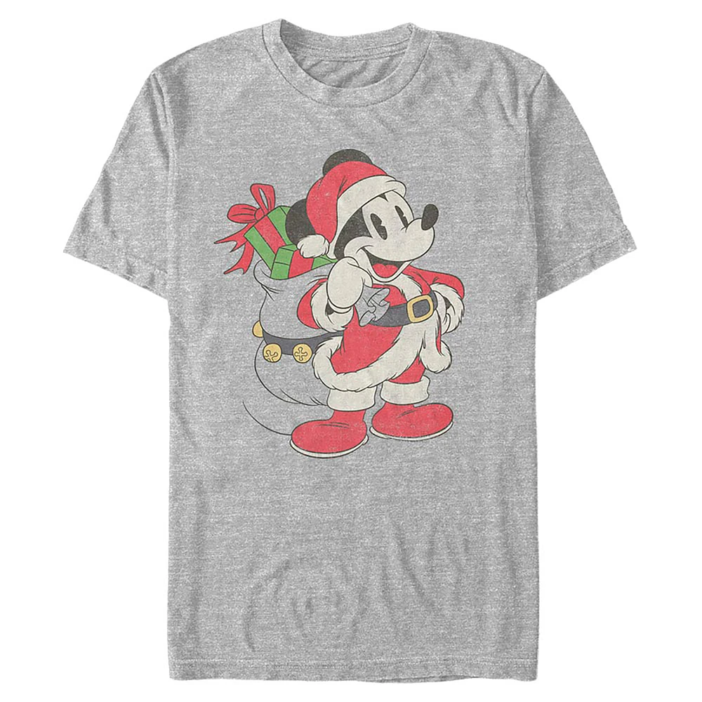 Men's Heather Gray Mickey Mouse Santa T-Shirt
