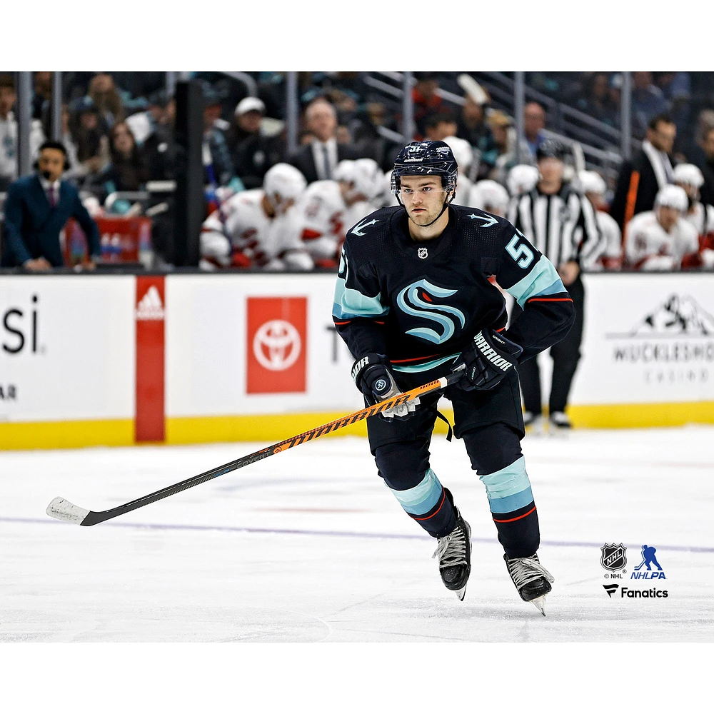 Shane Wright Seattle Kraken Unsigned Skates Deep Sea Blue Jersey Photograph