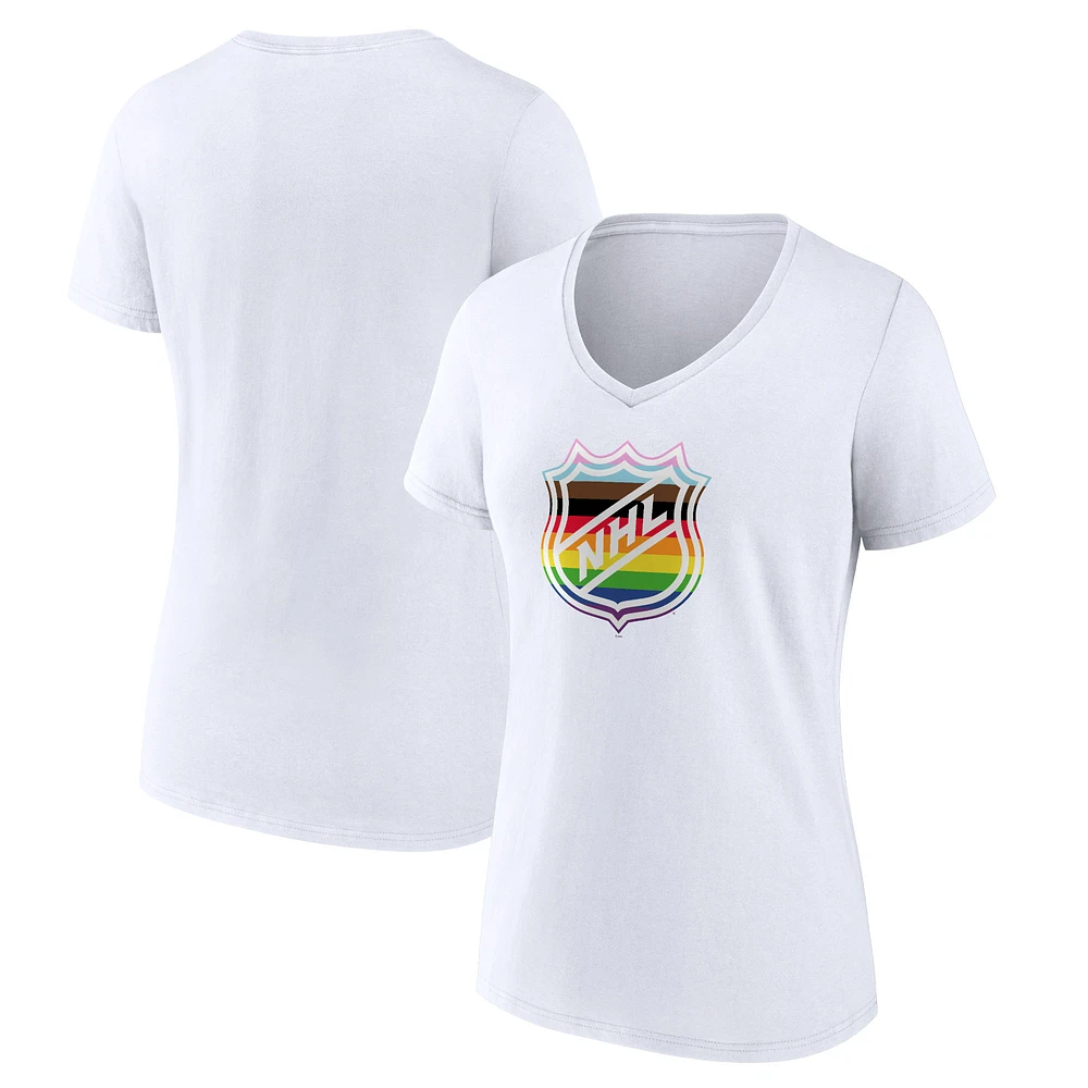 Women's White NHL Team Pride Logo V-Neck T-Shirt