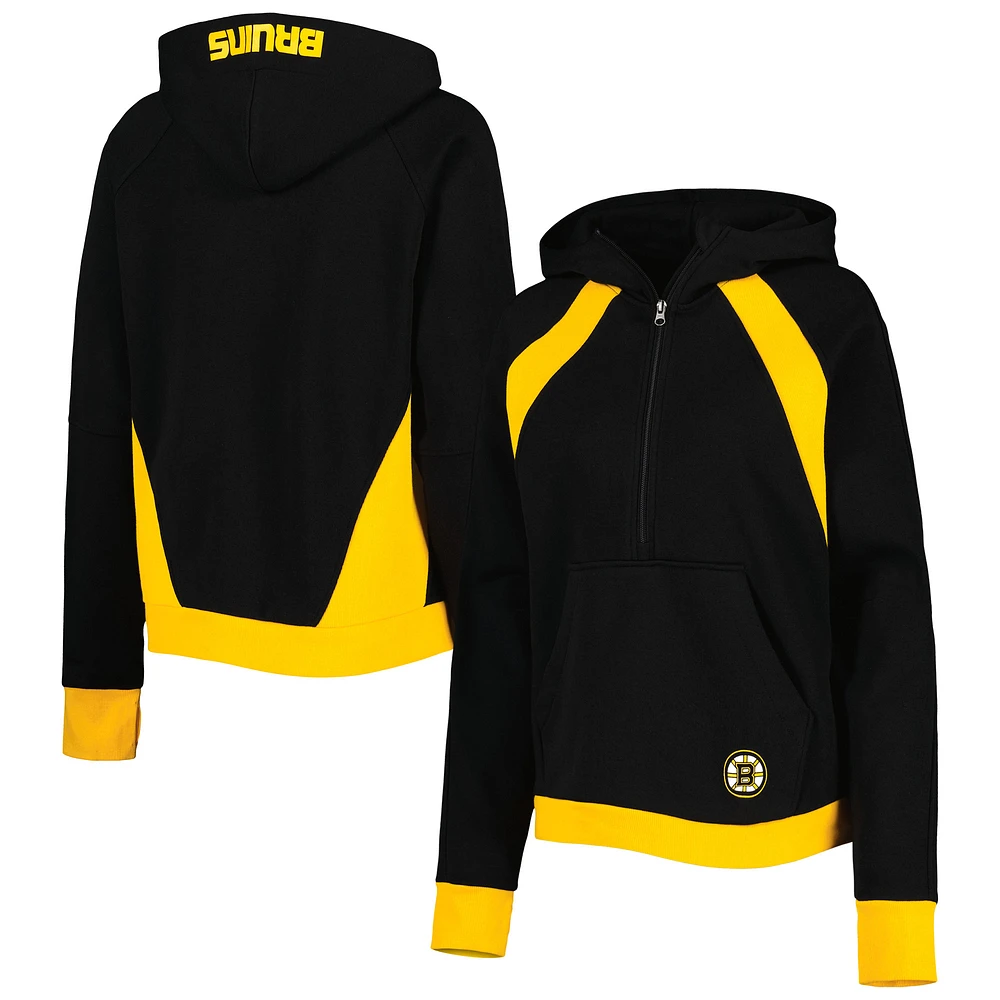 Women's Starter Black Boston Bruins Wishbone Half-Zip Hoodie