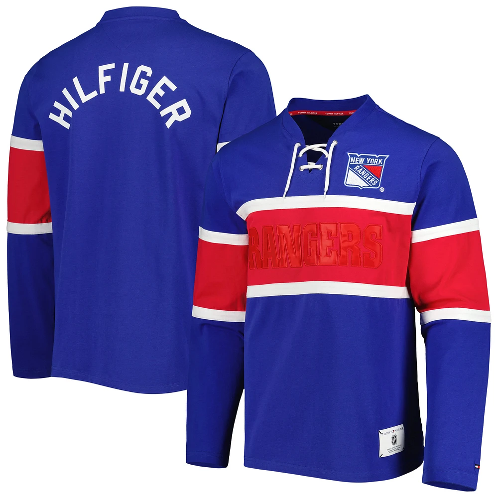 Men's Tommy Hilfiger Blue New York Rangers Walter Lace-Up Long Sleeve Top