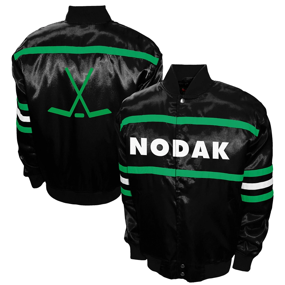 Men's Franchise Club Black North Dakota 2nd Era Full-Snap Satin Jacket