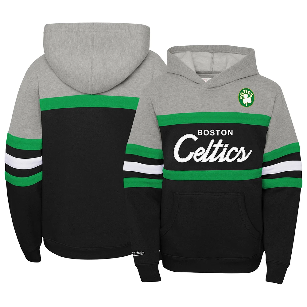 Youth Mitchell & Ness Black/Heather Gray Boston Celtics Hardwood Classics Head Coach Pullover Hoodie