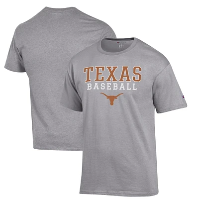 Men's Champion Gray Texas Longhorns Stack Logo Baseball Powerblend T-Shirt