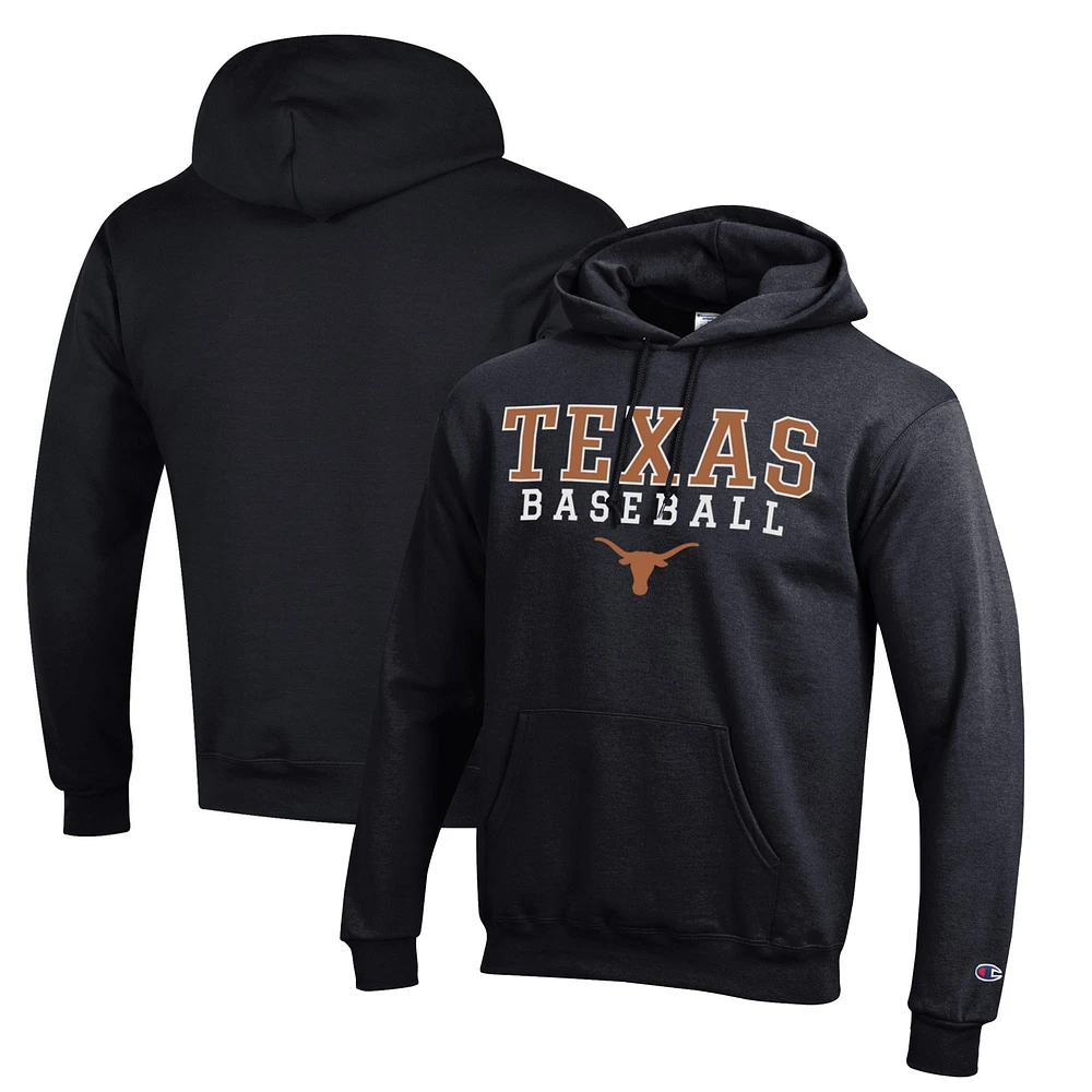Men's Champion Black Texas Longhorns Stack Logo Baseball Powerblend Pullover Hoodie