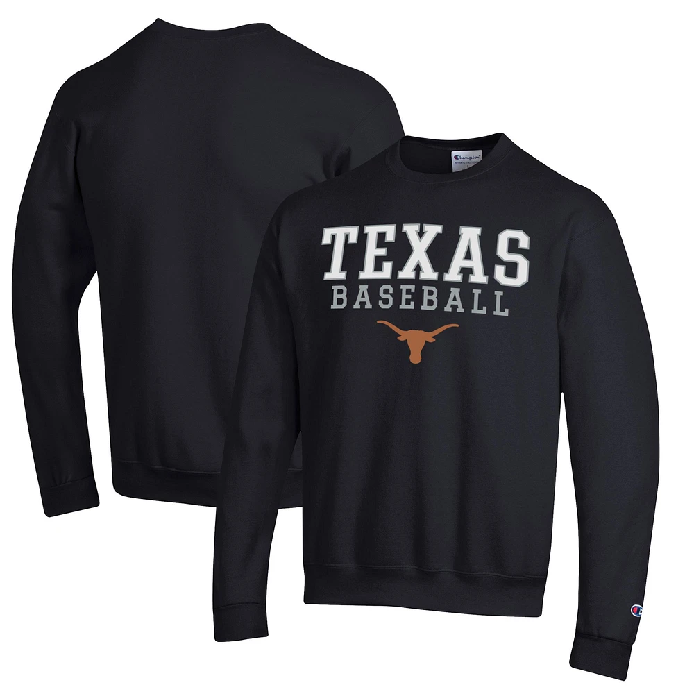 Men's Champion Black Texas Longhorns Stack Logo Baseball Powerblend Pullover Sweatshirt