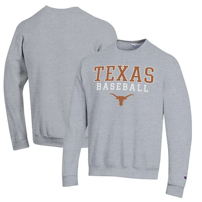 Men's Champion Gray Texas Longhorns Stack Logo Baseball Powerblend Pullover Sweatshirt